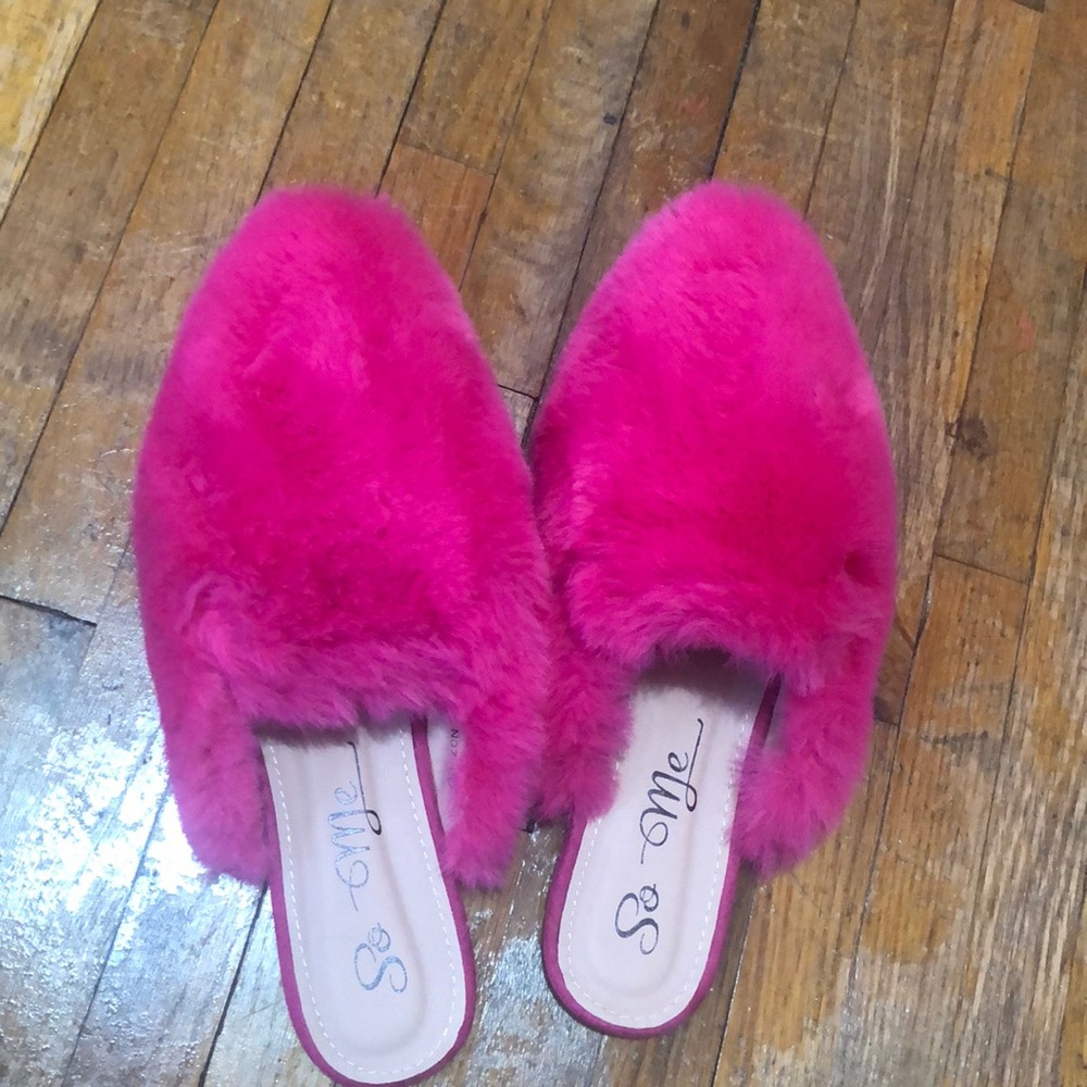 Pink fur mules